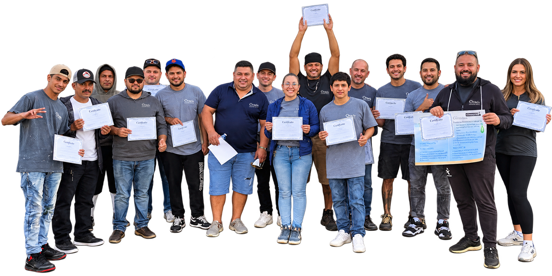 Some of the Oracle team and installers, holding their certificates