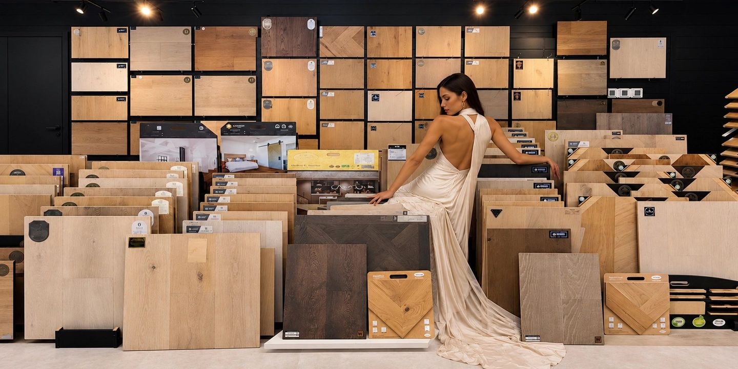 Engineered hardwood samples on display in our Sarasota showroom